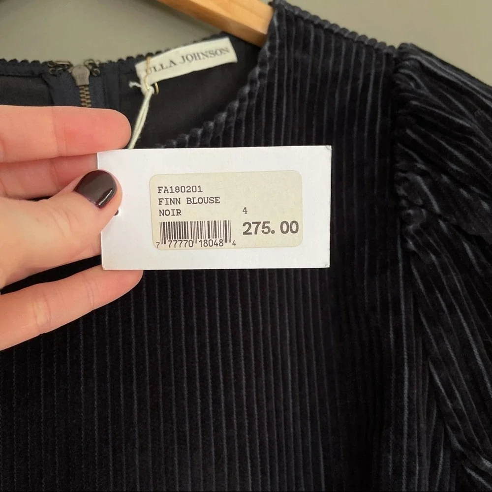 NWT Ulla‎ Johnson Finn Top Round Neck Corduroy Sweater In Black Size 4